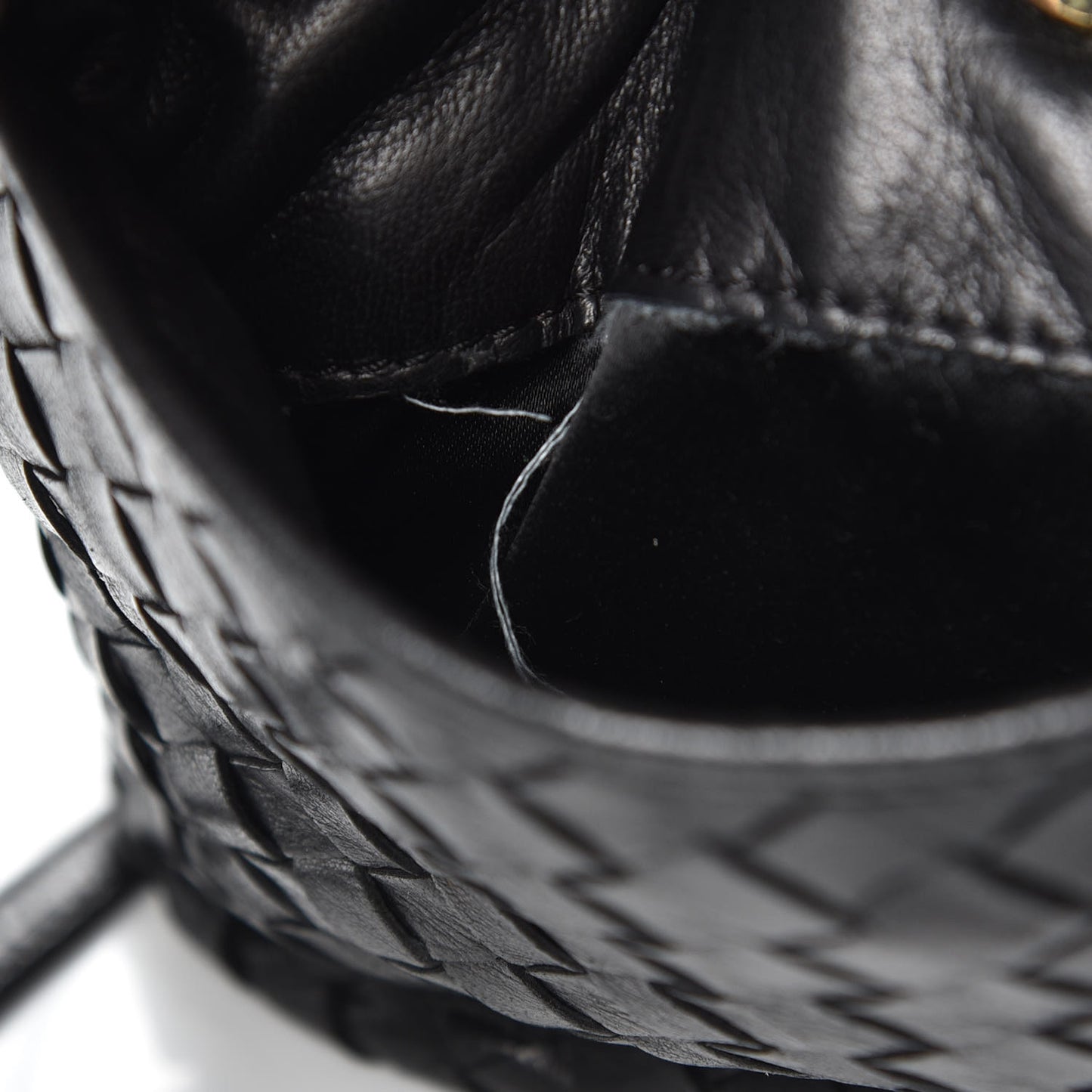 Nappa Intrecciato Drawstring Bucket Bag Black