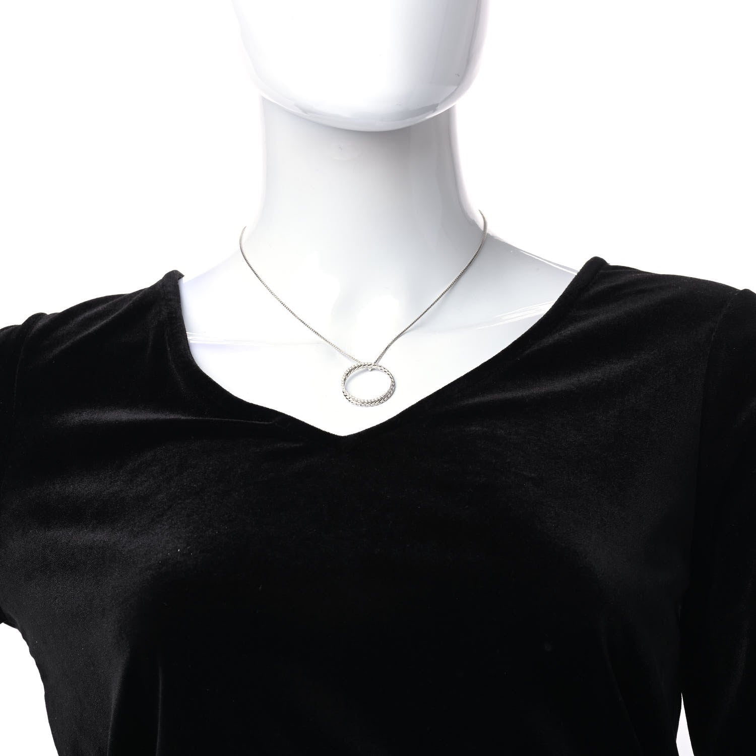 David Yurman Sterling Silver Diamond Crossover Circle Pendant Necklace 2 of 5