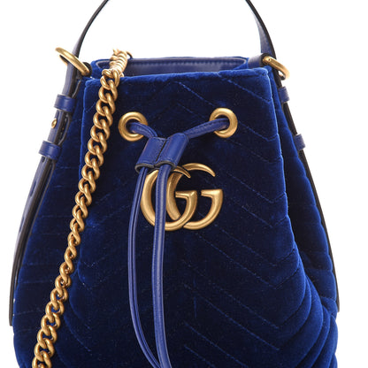 Gucci Velvet Matelasse GG Marmont Bucket Bag Cobalt Blue 7 of 9