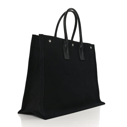 Saint Laurent Linen Calfskin Rive Gauche Tote Black 3 of 9