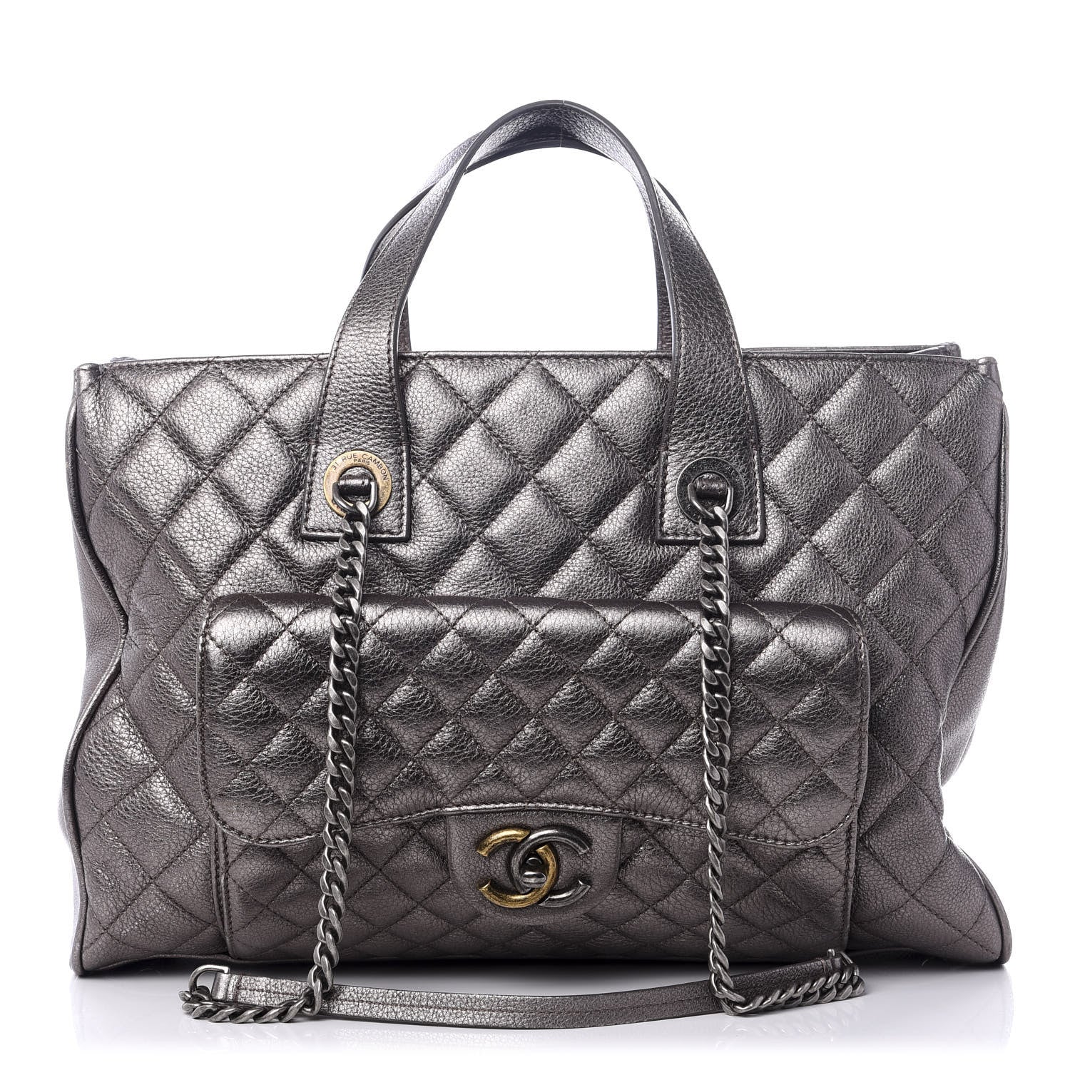 Chanel Metallic Grained Calfskin Quilted Large Casual Pocket Tote Silver 1 of 8