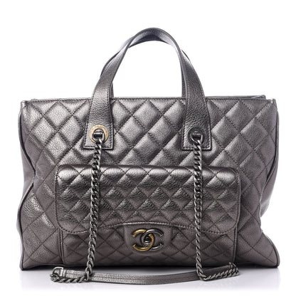Chanel Metallic Grained Calfskin Quilted Large Casual Pocket Tote Silver 1 of 8