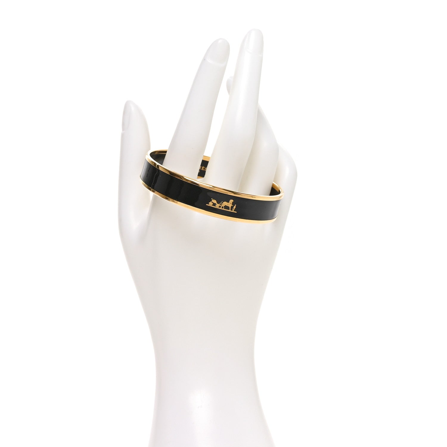Hermes Enamel Printed Narrow Caleche Bracelet 62 Black 2 of 6