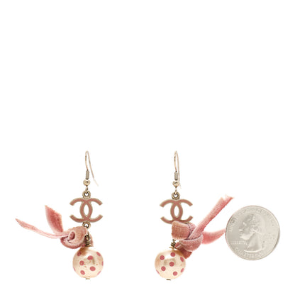 Chanel Metal Enamel CC Bow Drop Earrings Pink Gold 2 of 4
