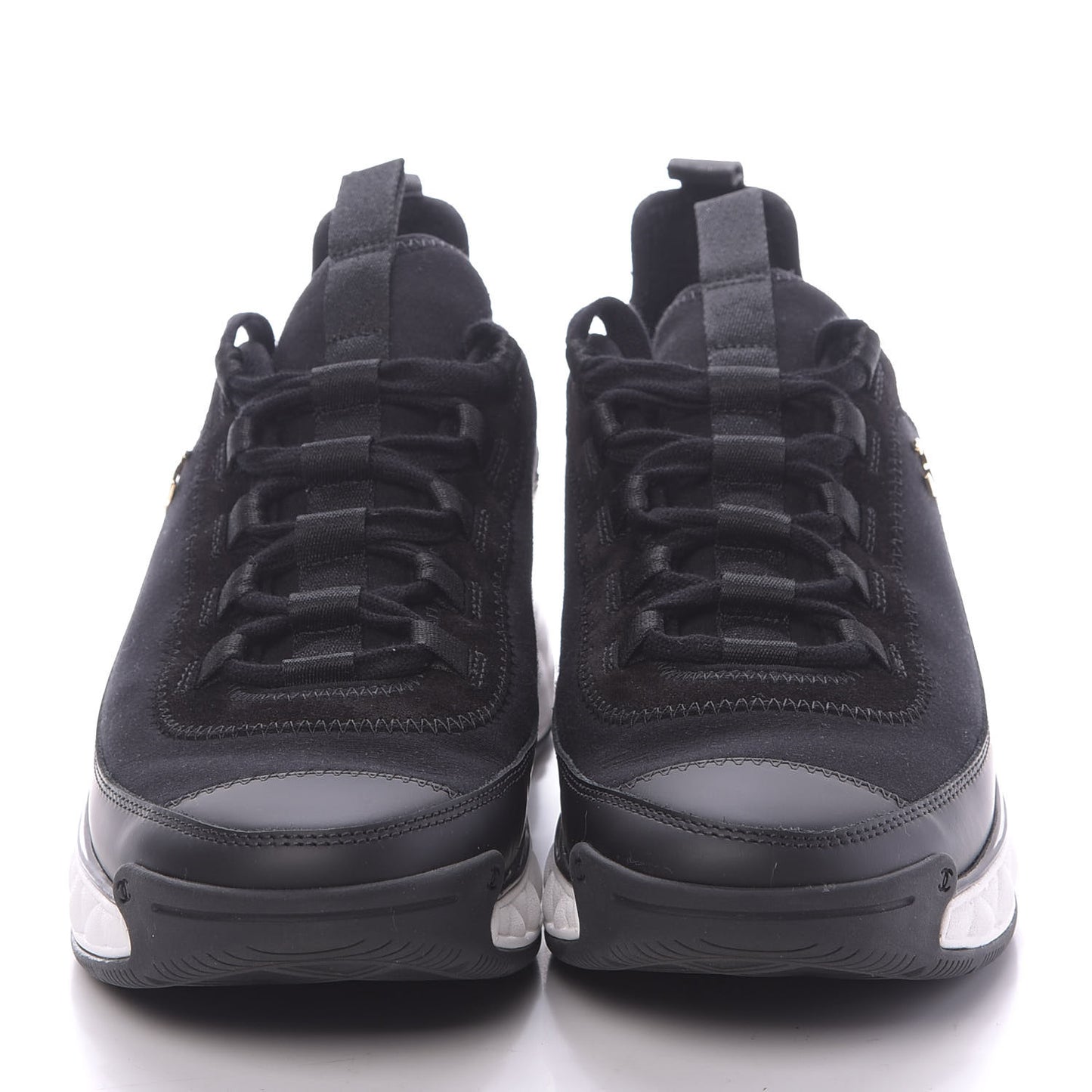 Velvet Calfskin Mixed Fibers CC Sneakers 38.5 Black