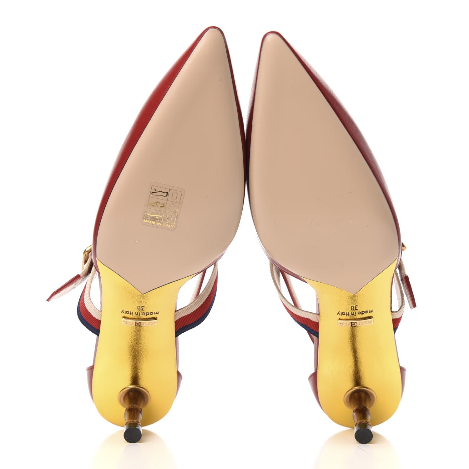 Gucci Malaga Kid Grosgrain Sylvie Web Bamboo Low Heel Pumps 38 Red 5 of 8