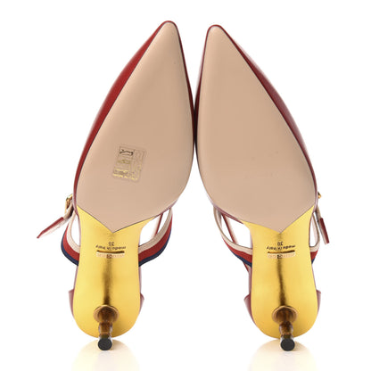 Gucci Malaga Kid Grosgrain Sylvie Web Bamboo Low Heel Pumps 38 Red 5 of 8