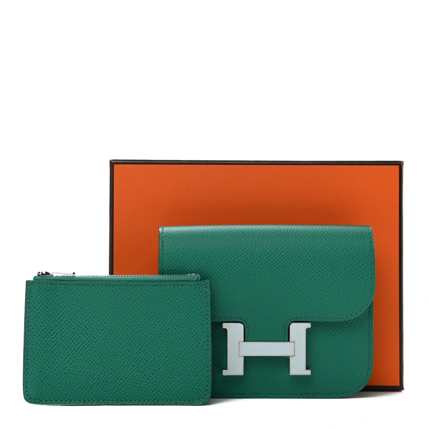 Hermes Epsom Enamel Constance Slim Wallet Vert Jade Bleu Brume 9 of 9