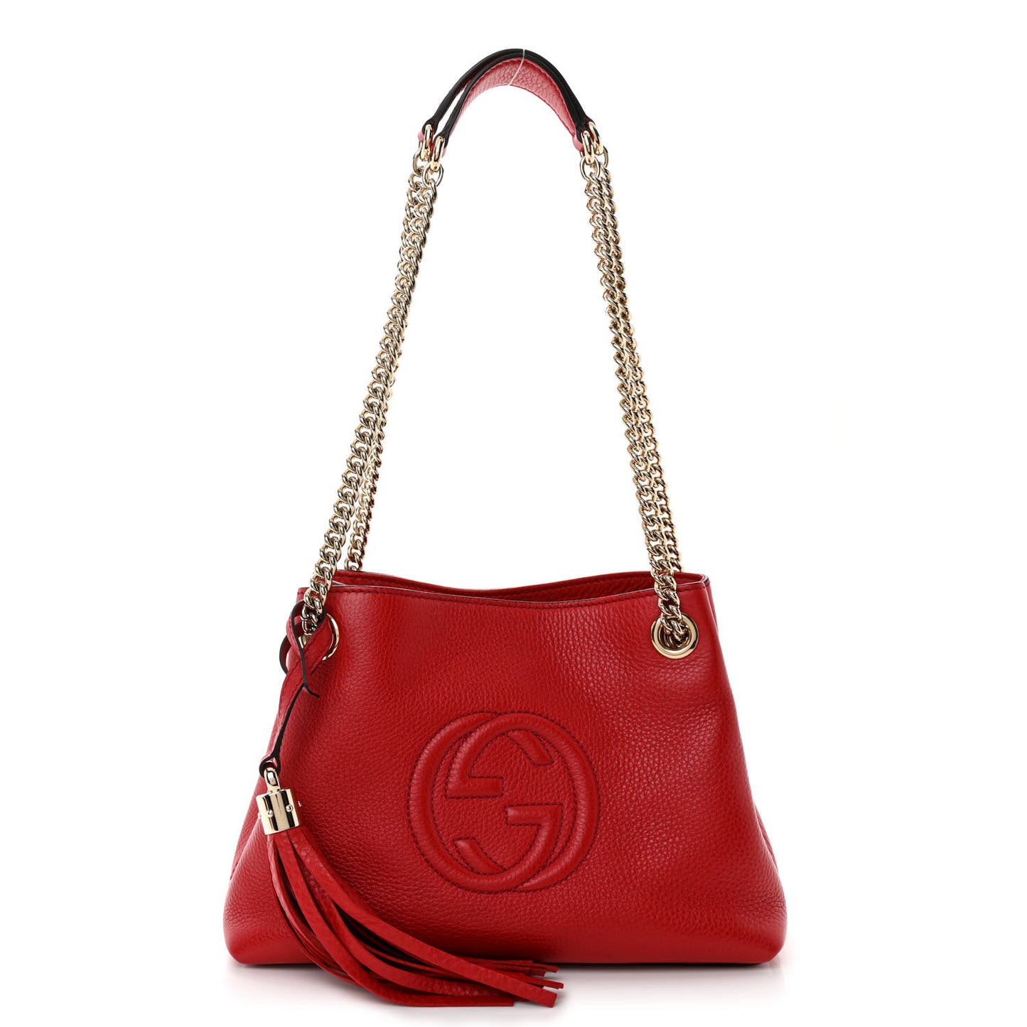 Pebbled Calfskin Small Soho Chain Shoulder Bag Tabasco Red