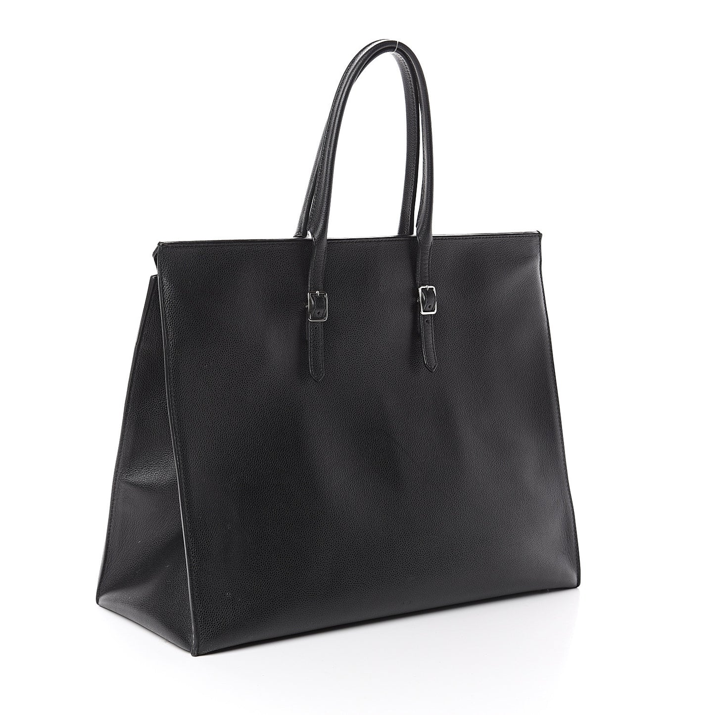 Grained Calfskin Papier Flap Tote Black