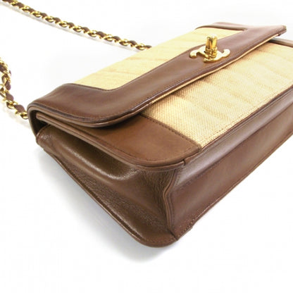 Chanel Straw Leather Flap Brown 5 of 13