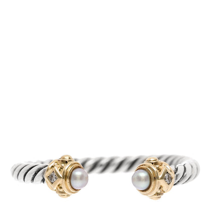 David Yurman Sterling Silver 14K Yellow Gold Diamond Pearl Renaissance Ring 52 6 1 of 4