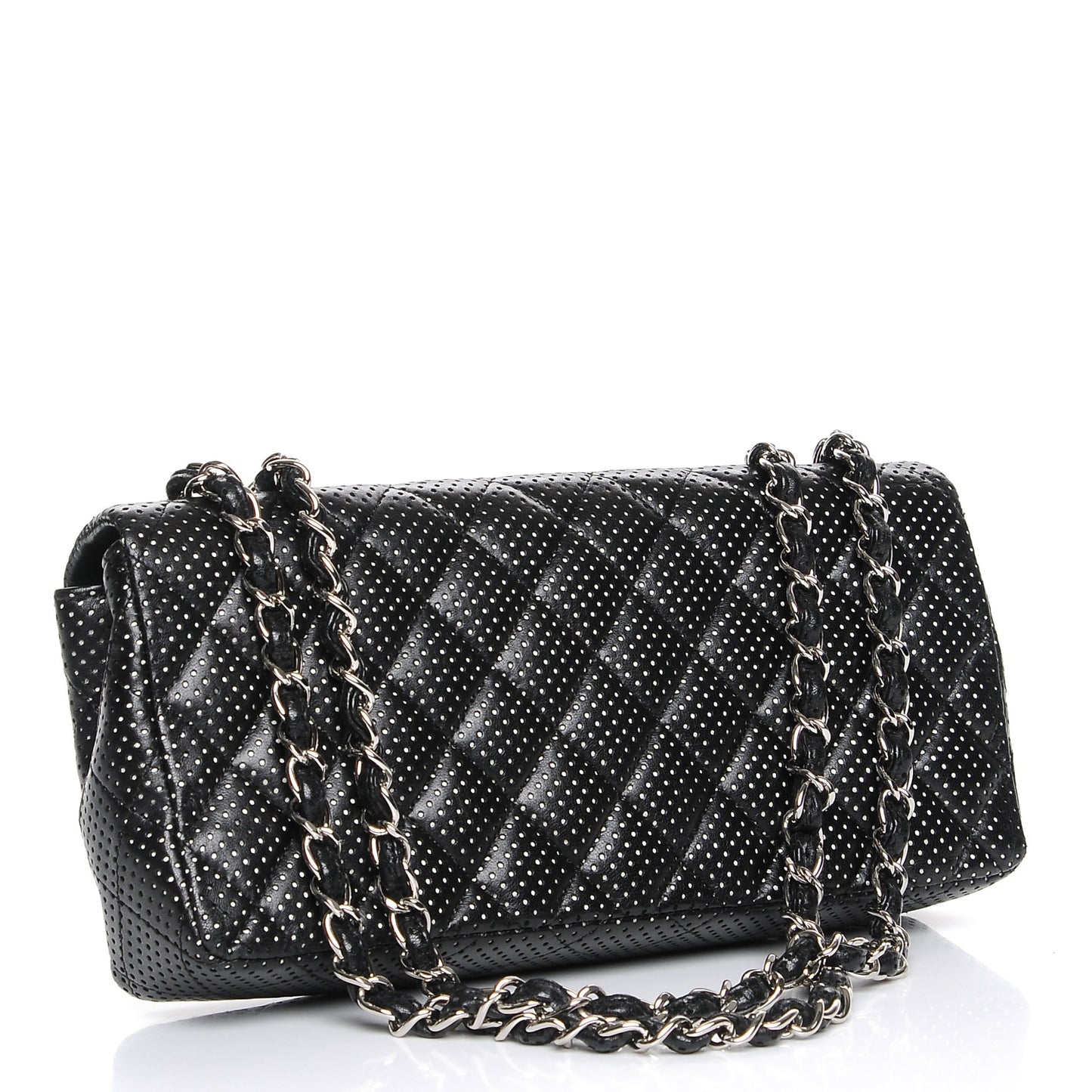 Lambskin Perforated East West Flap Black