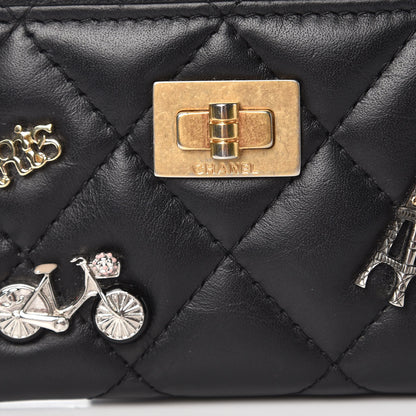 Chanel Aged Calfskin Quilted Lucky Charms Reissue Card Holder Black 9 of 10
