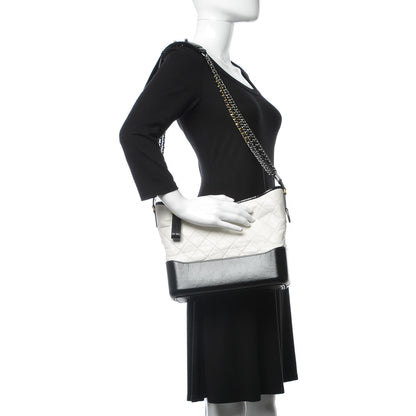 Chanel Aged Calfskin Quilted Medium Gabrielle Hobo Black White 2 of 8