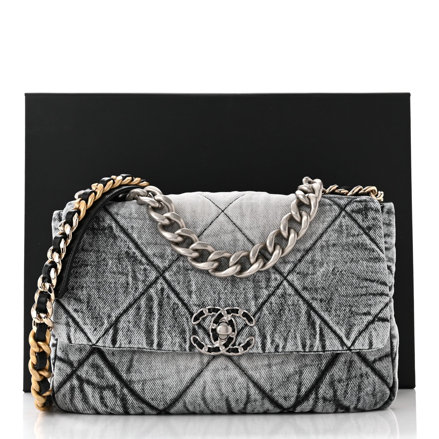 Chanel Washed Denim Quilted Medium Chanel 19 Flap Black White 11 of 11