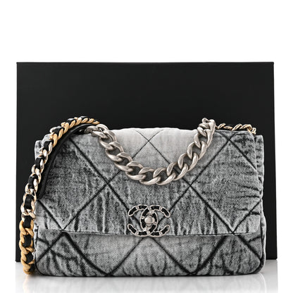 Chanel Washed Denim Quilted Medium Chanel 19 Flap Black White 11 of 11