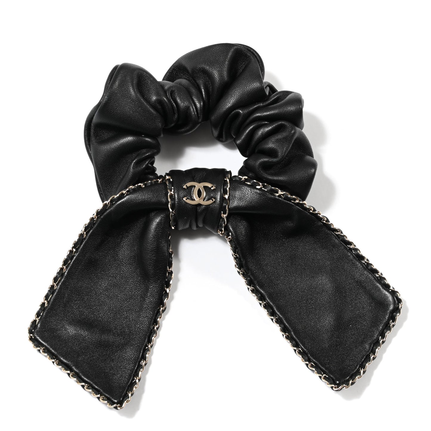 Lambskin Chain CC Hair Bow Tie Black Gold