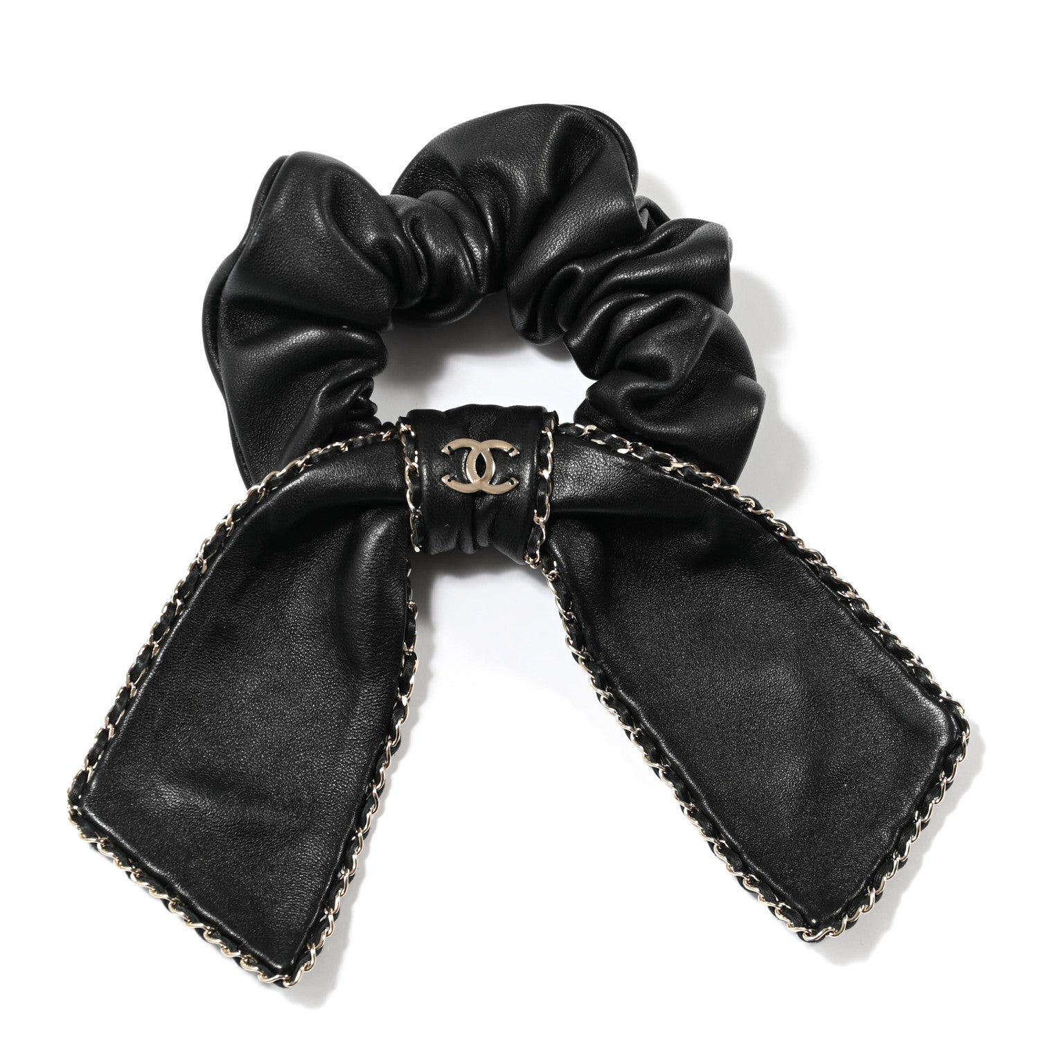 Chanel Lambskin Chain CC Hair Bow Tie Black Gold 1 of 4