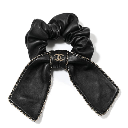 Chanel Lambskin Chain CC Hair Bow Tie Black Gold 1 of 4