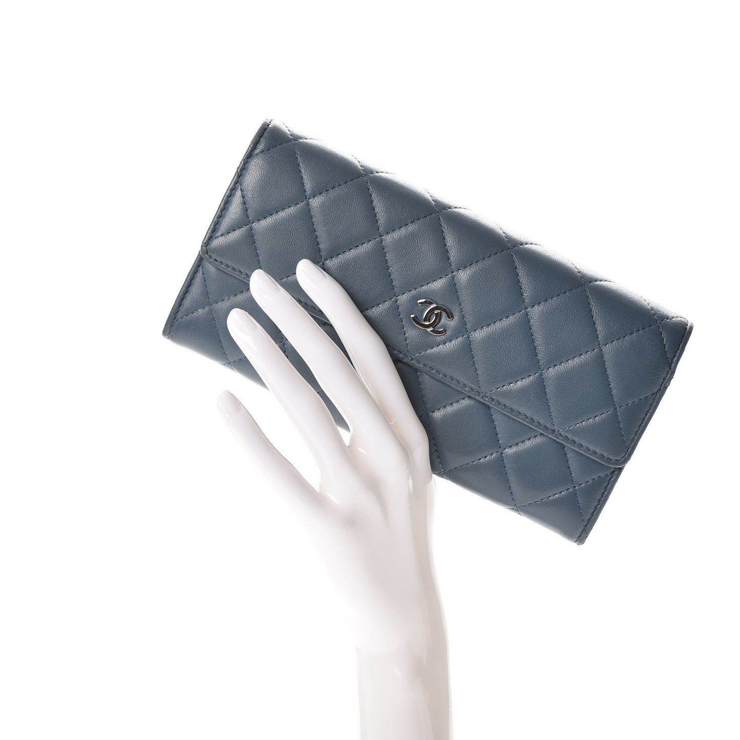 Lambskin Quilted Large Gusset Flap Wallet Blue