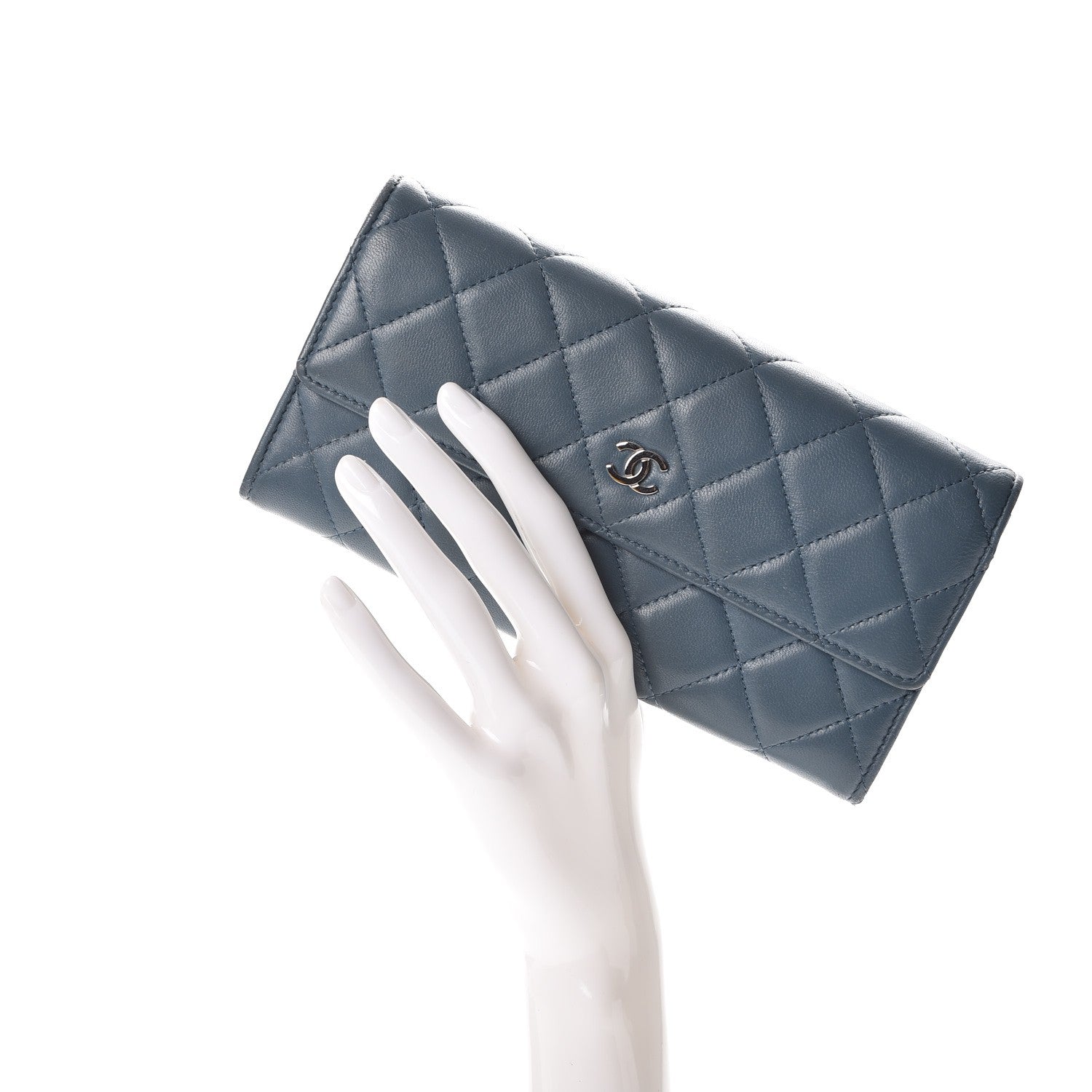 Chanel Lambskin Quilted Large Gusset Flap Wallet Blue 2 of 16
