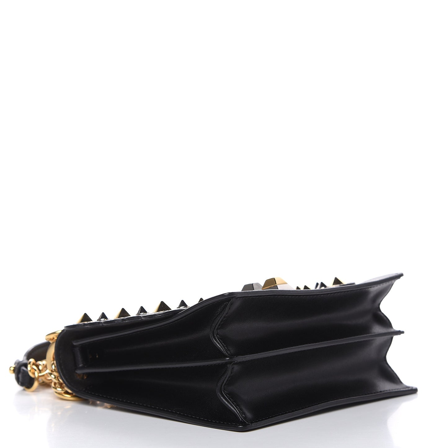 Vitello Liberty Metal Scalloped Multi Studded Small Kan I Shoulder Bag Black