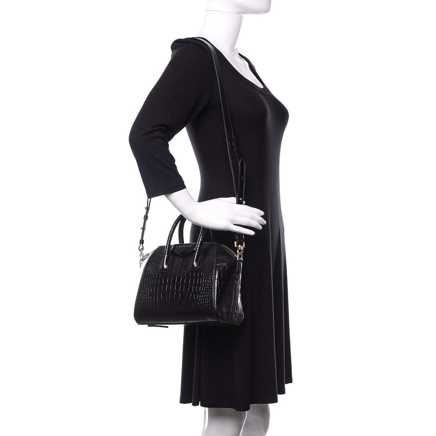Calfskin Crocodile Embossed Mini Antigona Black