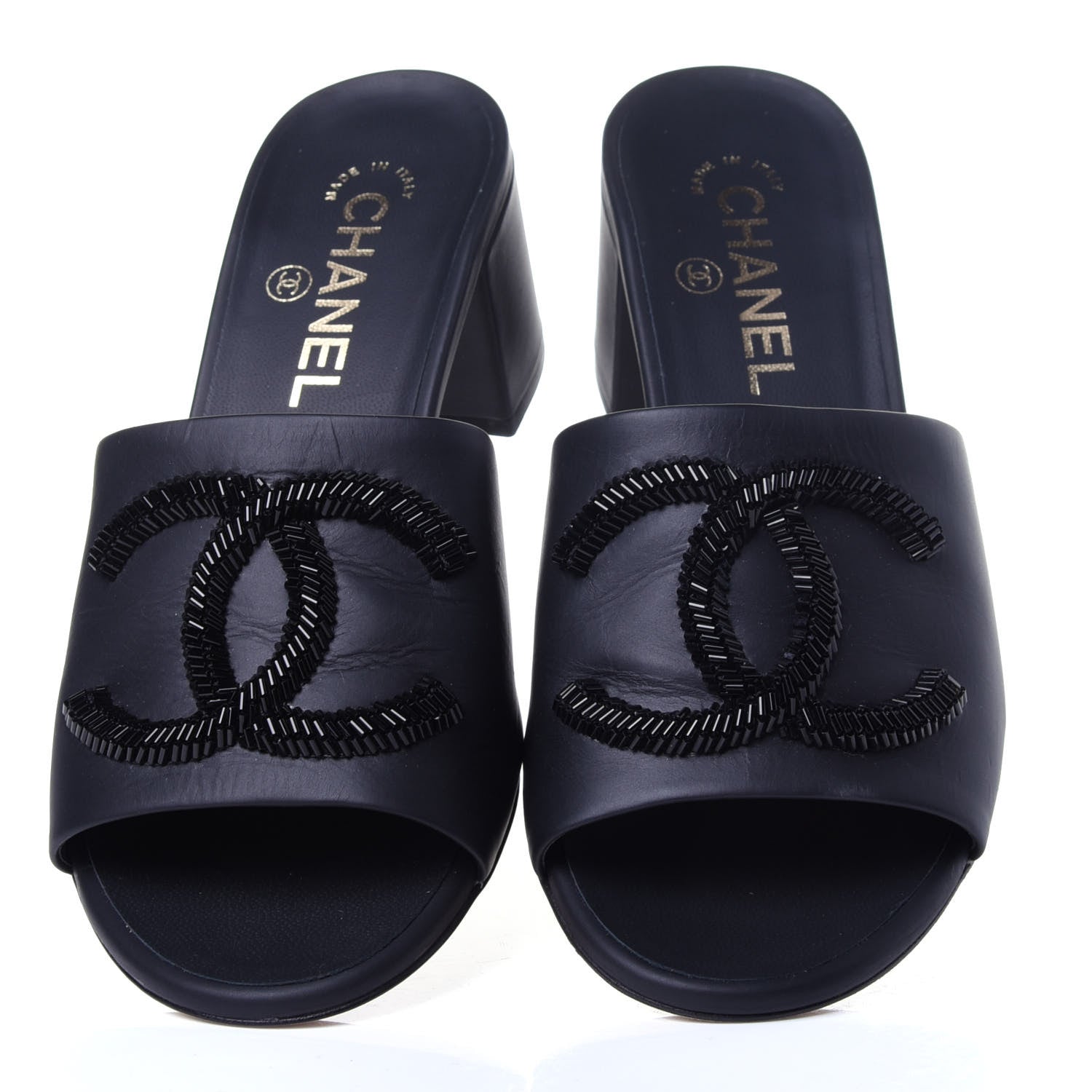 Chanel Lambskin Beaded CC Mule Sandal 38 Black 5 of 12