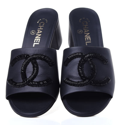 Chanel Lambskin Beaded CC Mule Sandal 38 Black 5 of 12