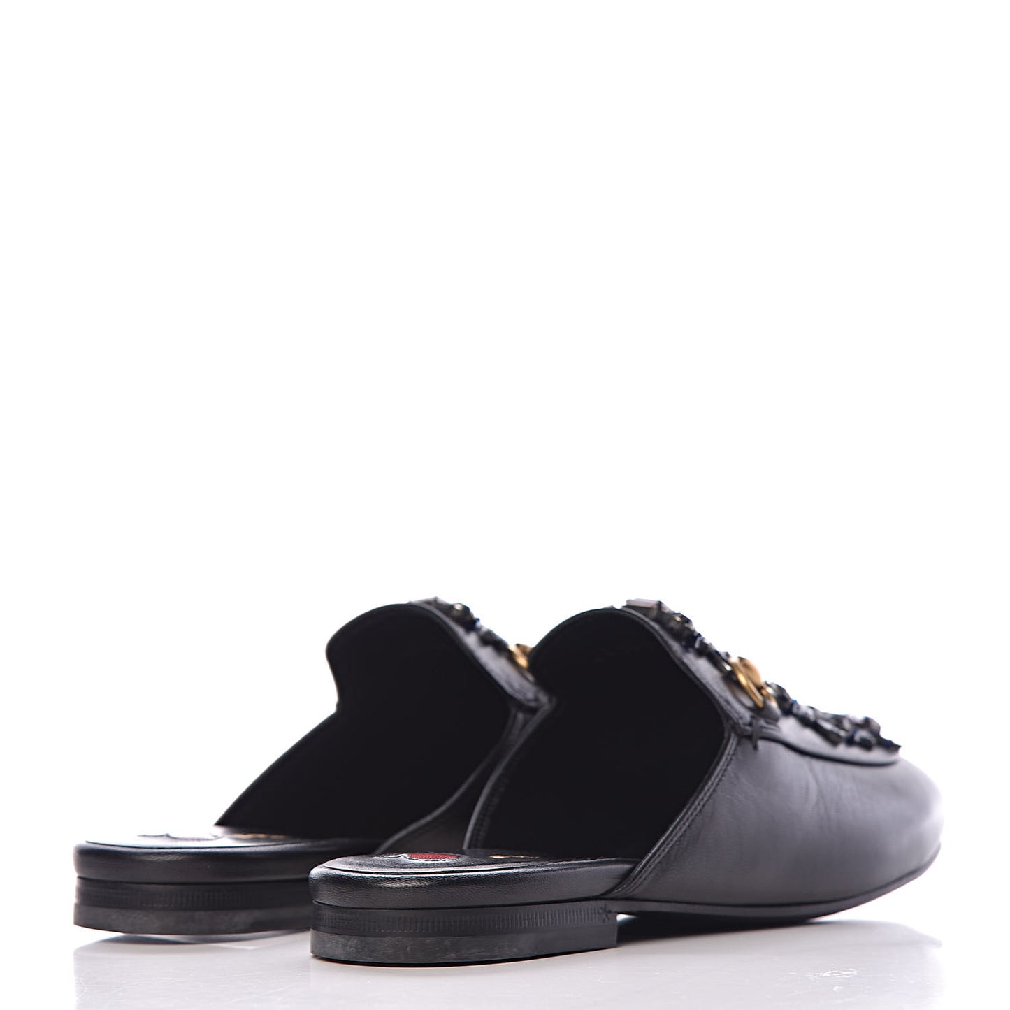 Malaga Kid Crystal Embroidered Womens Princetown Slippers 35.5 Black