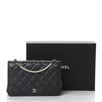 Chanel Iridescent Lambskin Quilted Pearl Wallet On Chain WOC Black 12 of 12