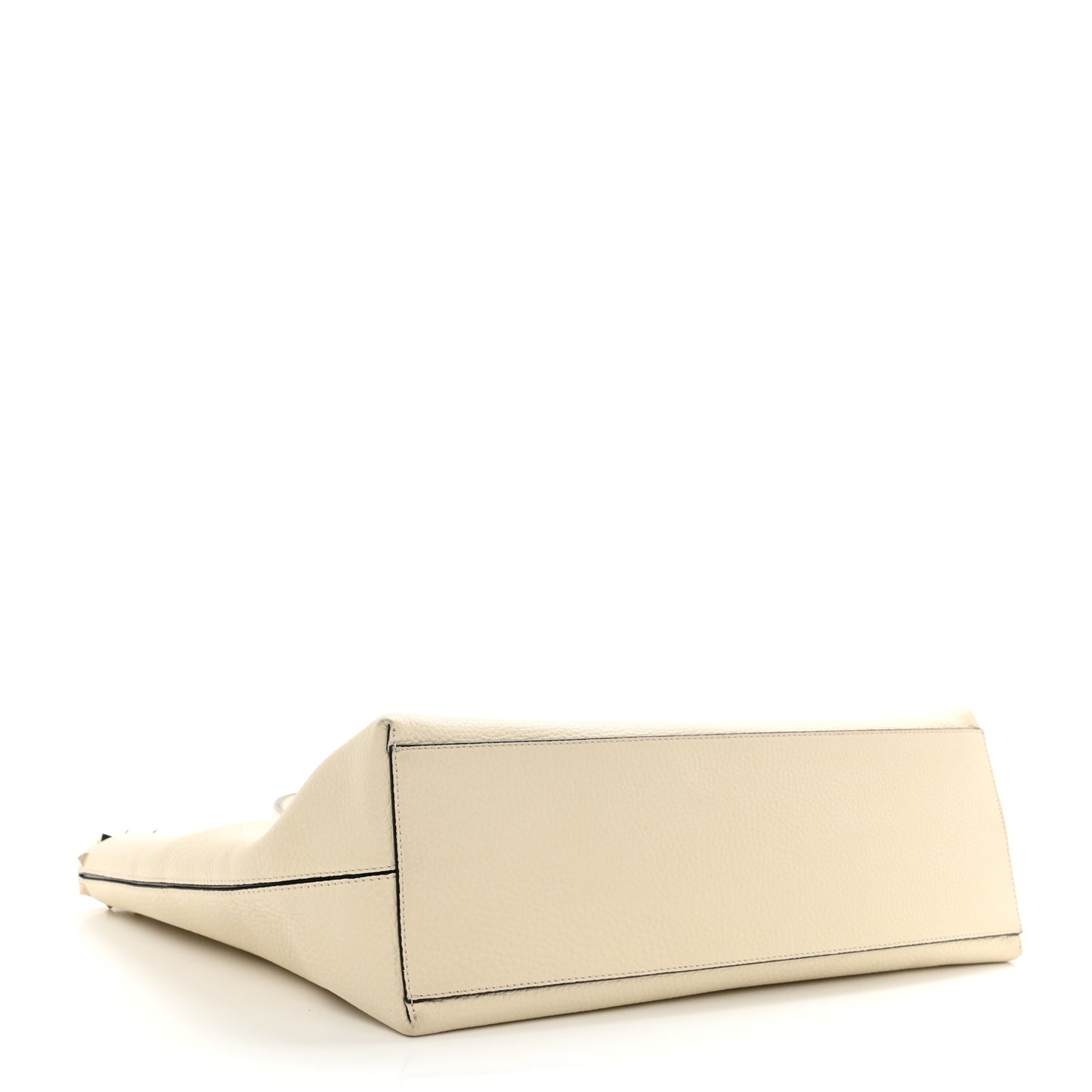 Grained Calfskin Rockstud Shoulder Tote Light Ivory