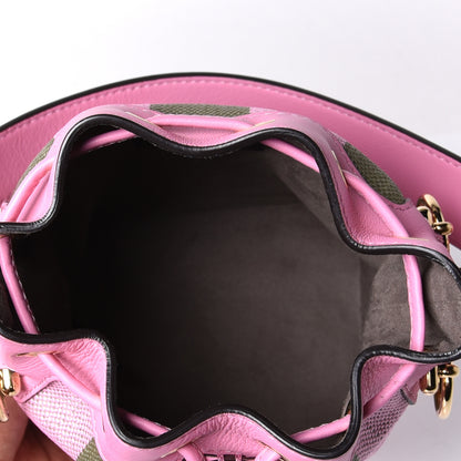 Fendi Raffia Vitello Seta F is Fendi Pequin Gingham Woven Mini Mon Tresor Bucket Bag Military Rosa Lollypop 7 of 10
