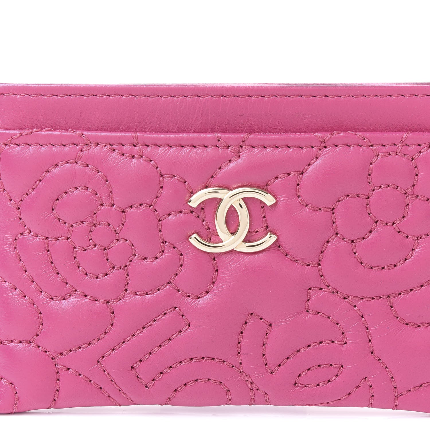 Chanel Lambskin Camellia Embossed Card Holder Fuchsia 8 of 12