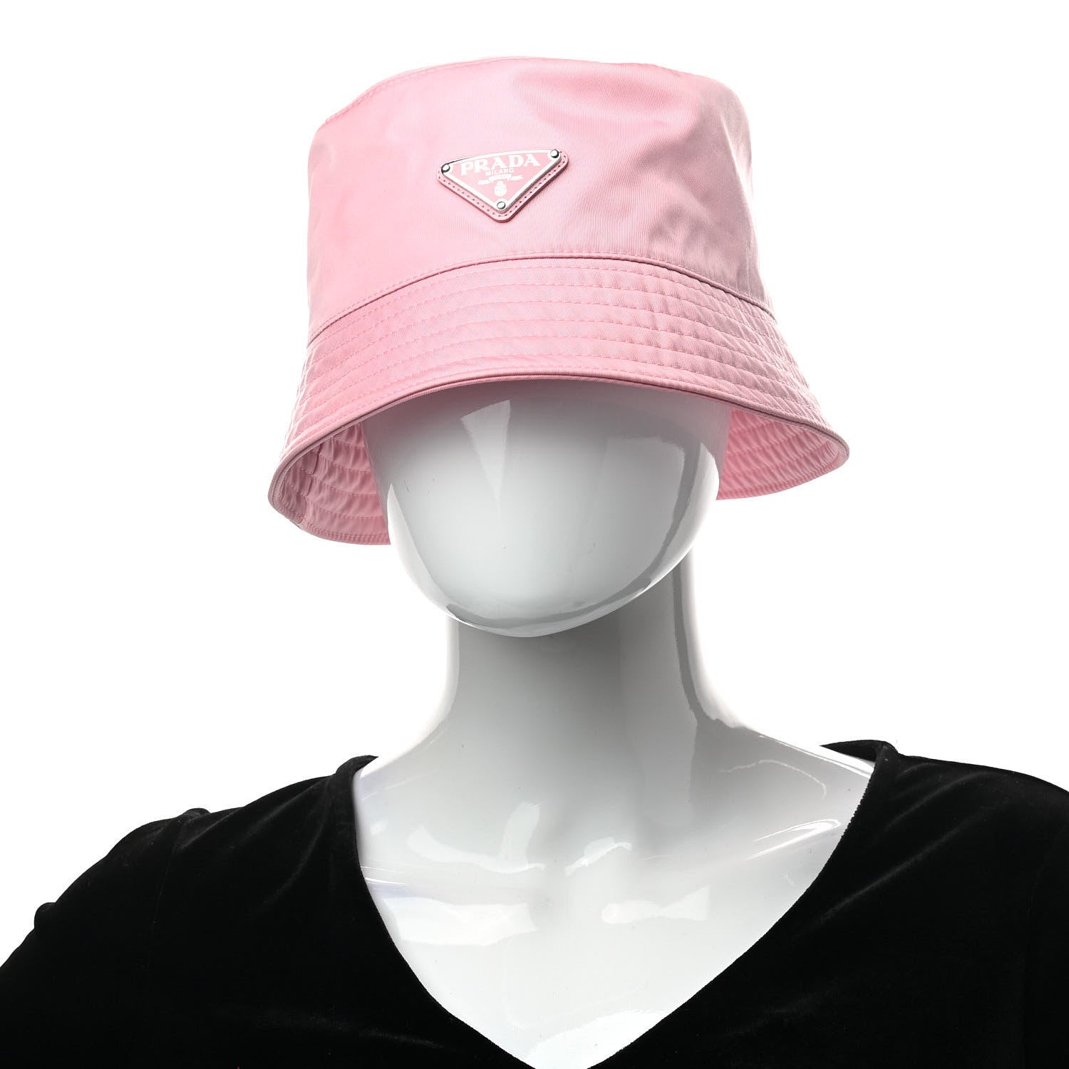 Prada Re-Nylon Metal Triangle Logo Womens Bucket Hat M Rosa 2 of 7