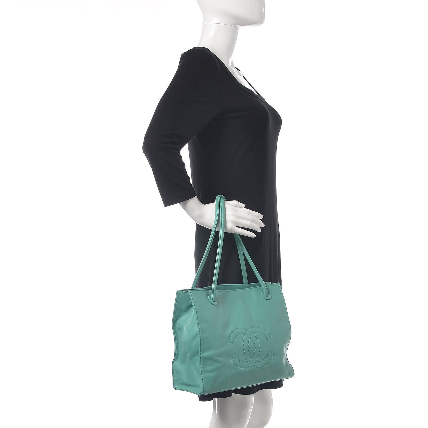 Lambskin CC Stitched Tote Turquoise