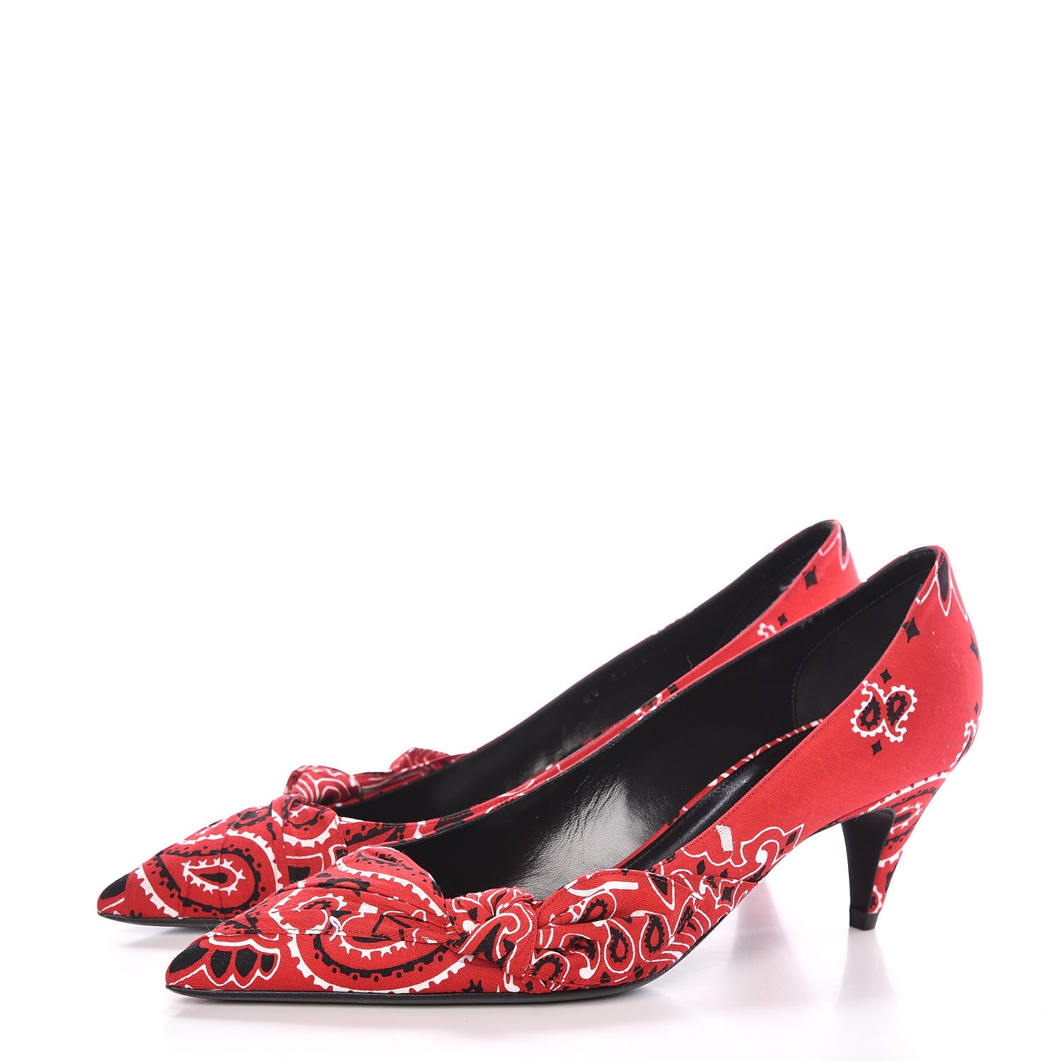Saint Laurent Bandana Charlotte Kitten Heel Pumps 41 Red 3 of 7