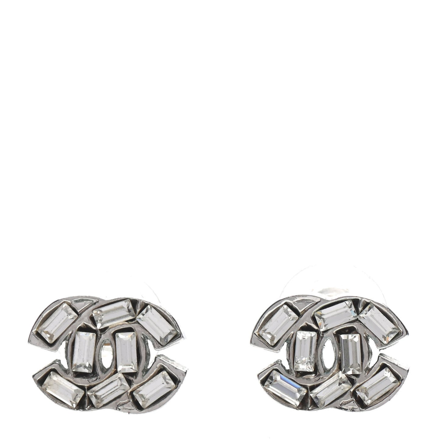 Crystal Baguette CC Earrings Silver