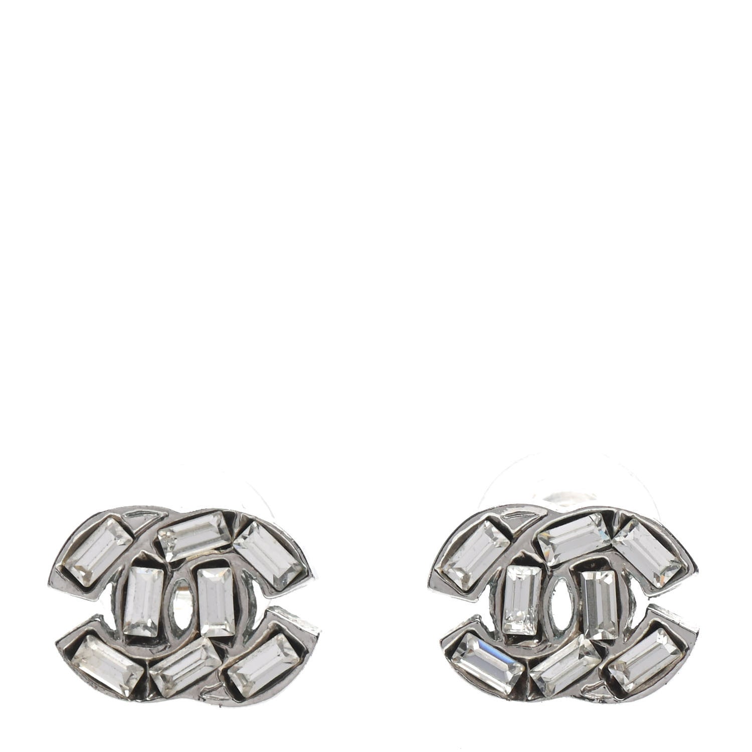 Chanel Crystal Baguette CC Earrings Silver 1 of 4