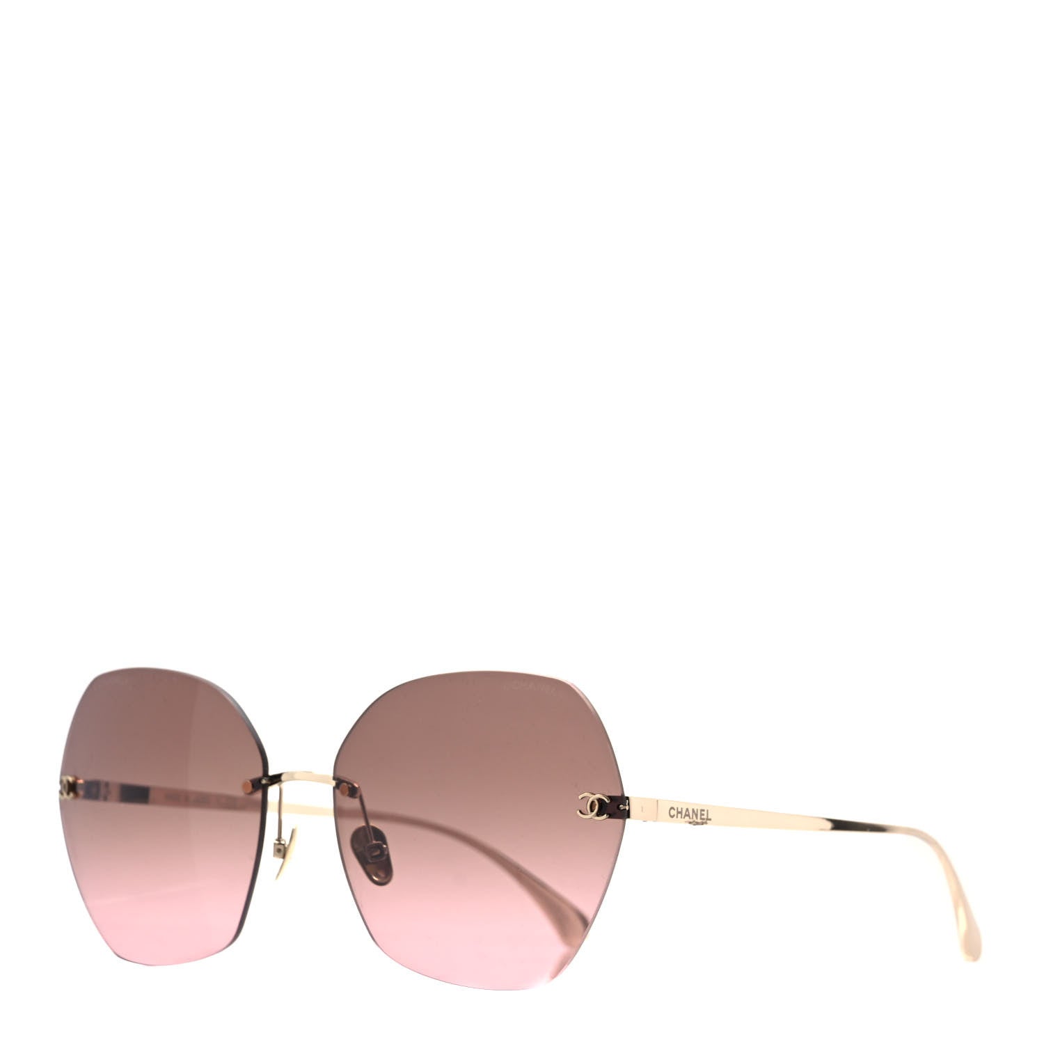 Chanel Titanium Polarized Rimless Square Sunglasses 4271-T Gold Pink 1 of 8