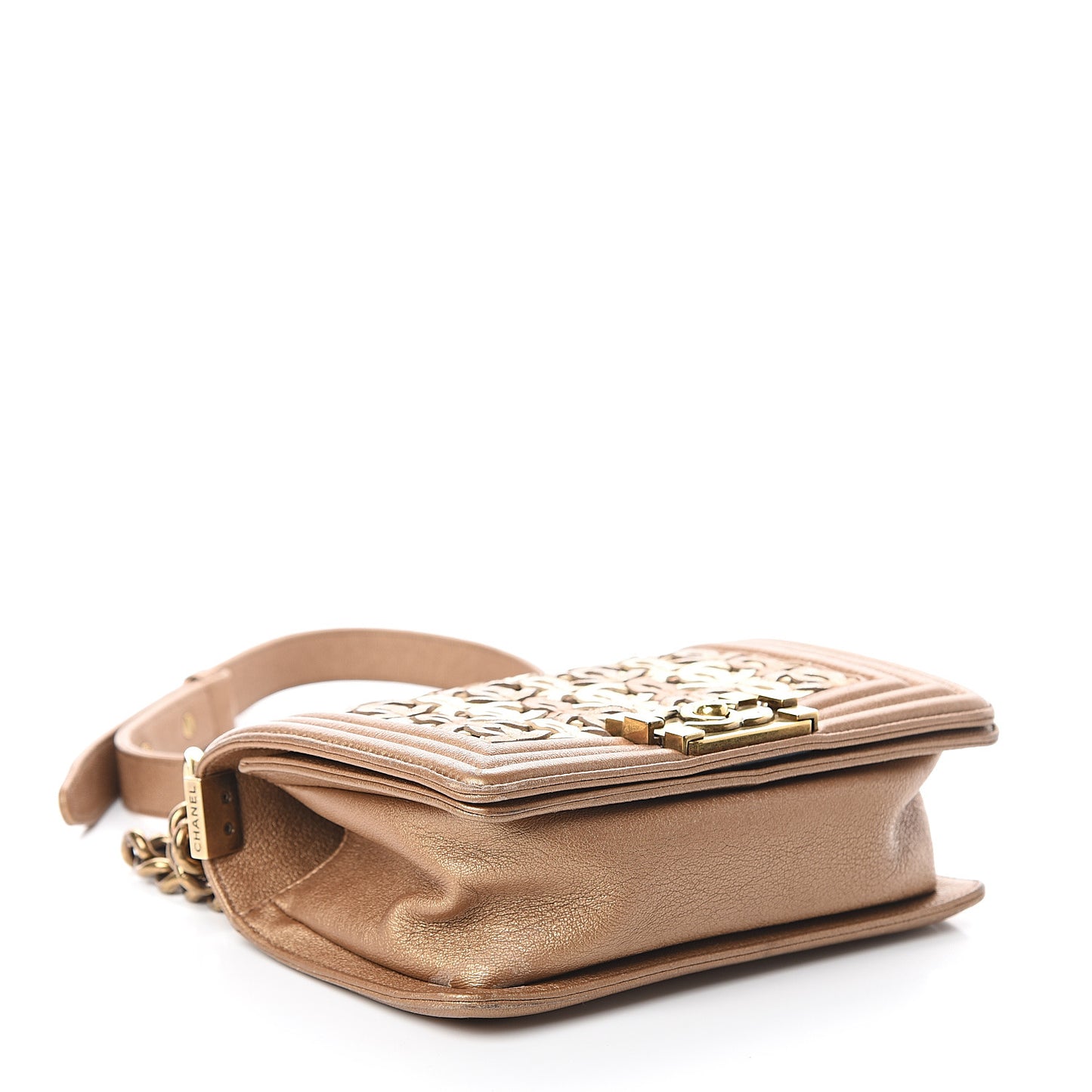 Metallic Lambskin Small Golden CC Boy Flap Gold