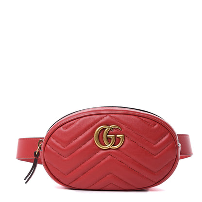 Gucci Calfskin Matelasse GG Marmont Belt Bag 75 30 Hibiscus Red 1 of 12
