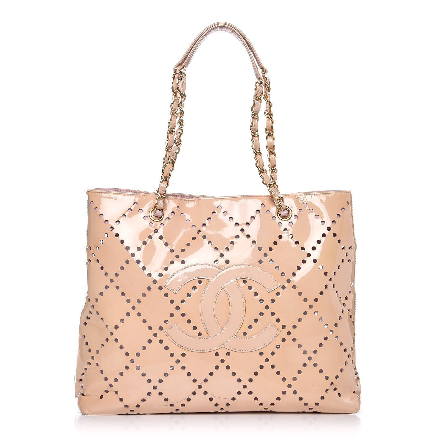 Chanel Patent Perforated CC Tote Beige 1 of 15