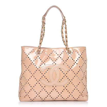 Chanel Patent Perforated CC Tote Beige 1 of 15