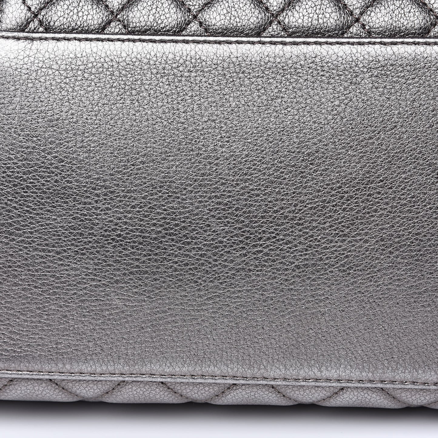 Metallic Grained Calfskin Quilted Large Casual Pocket Bowling Bag Silver