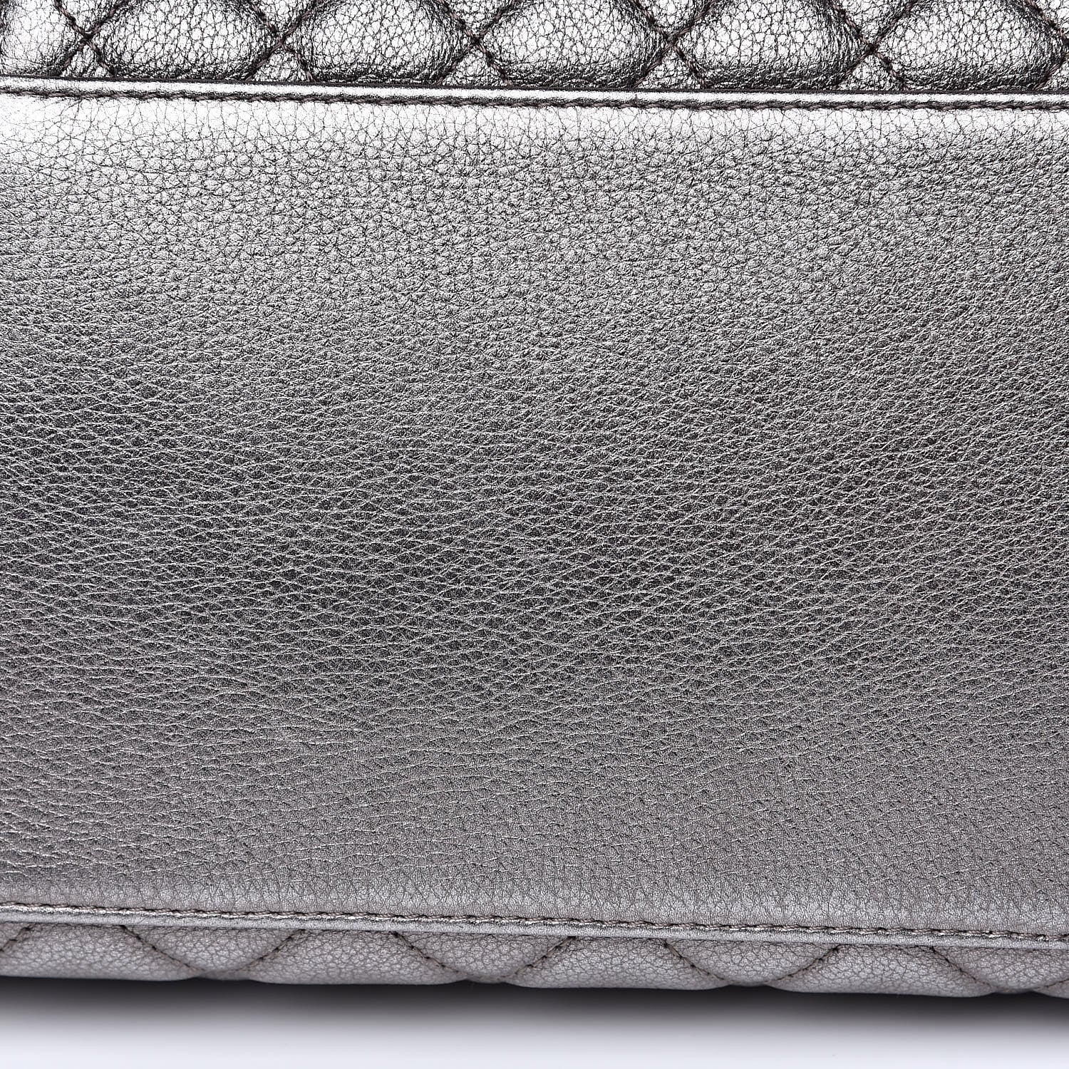 Chanel Metallic Grained Calfskin Quilted Large Casual Pocket Bowling Bag Silver 10 of 12