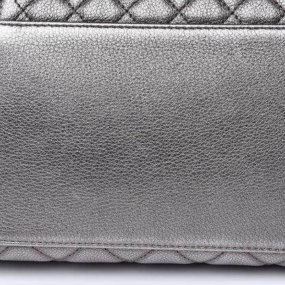 Chanel Metallic Grained Calfskin Quilted Large Casual Pocket Bowling Bag Silver 10 of 12