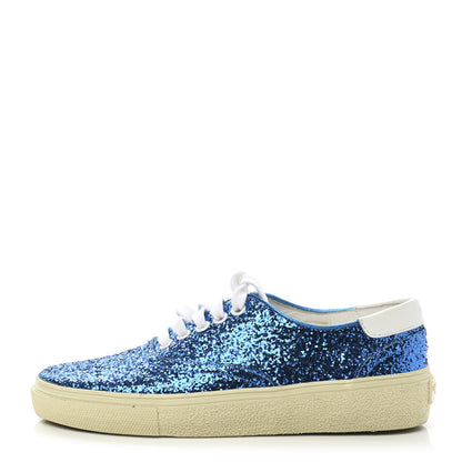 Saint Laurent Calfskin Crystal Glitter Venice Low Top Sneakers 35.5 Blue 1 of 9