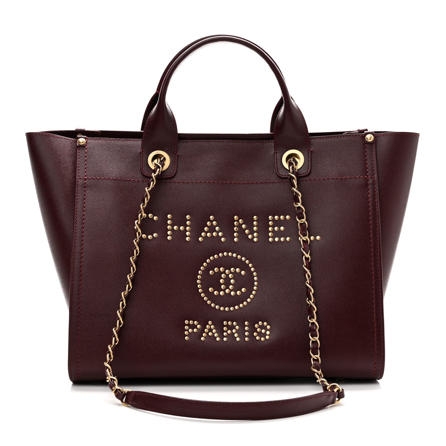 Caviar Small Studded Deauville Tote Burgundy